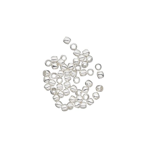 Crimp, silver-plated brass, 2x1.5mm round with 1.3mm inside diameter. Sold per pkg of 500. image number 0