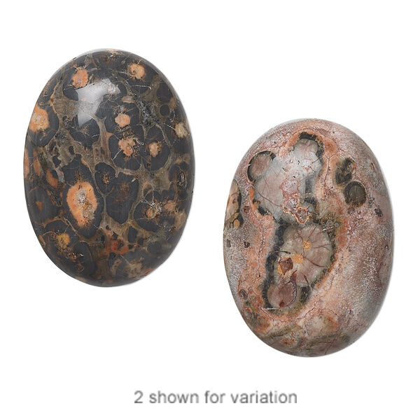 Cabochon, leopardskin jasper (natural), 25x18mm calibrated oval, B grade, Mohs hardness 6-1/2 to 7. Sold per pkg of 2. image number 0