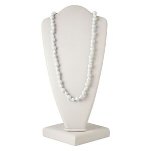 Necklace, porcelain and satin ribbon, white, 9mm and 13mm round, 32-inch knotted with tie closure. Sold individually.