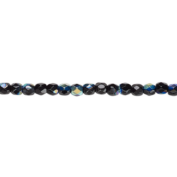 Bead, Czech fire-polished glass, jet AB, 3mm faceted round. Sold per 15-1/2" to 16" strand. image number 0