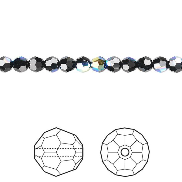 Bead 12pk jet AB, Crystal Passions® 4mm round 5000 image number 0