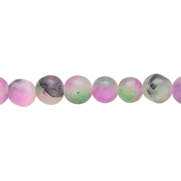 Bead, Malaysia "jade" (quartz) (dyed), matte marbled dark fuchsia and green, 7-8mm round, C grade, Mohs hardness 7. Sold per 14-inch strand. image number 0
