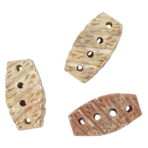 Soapstone 1pkg3, hand-cut carved 4-sided barrel bead natural, 34x17mm-35x19mm