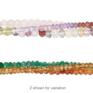 Multi-gemstone 1pkg3, hand-cut faceted rondelle bead 13 inch mix 2x1mm-5x4mm