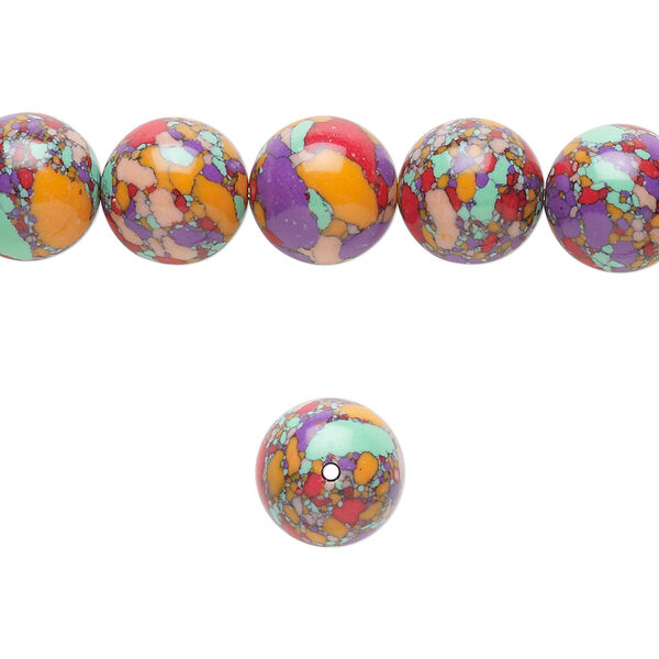 Bead, resin, multicolored, 10mm round with mosaic design. Sold per 15-1/2" to 16" strand. image number 0