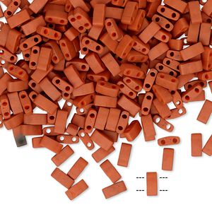 Seed bead, TILA®, glass, pkg/40g, 5x2.3mm half tila rectangle, opaque matte dark orange, (HTL-2315).