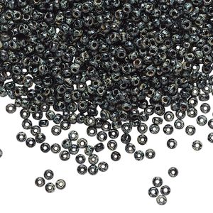 Seed bead, Miyuki, glass, pkg/25g, #11 rocaille, opaque Picasso black, (RR-4511).