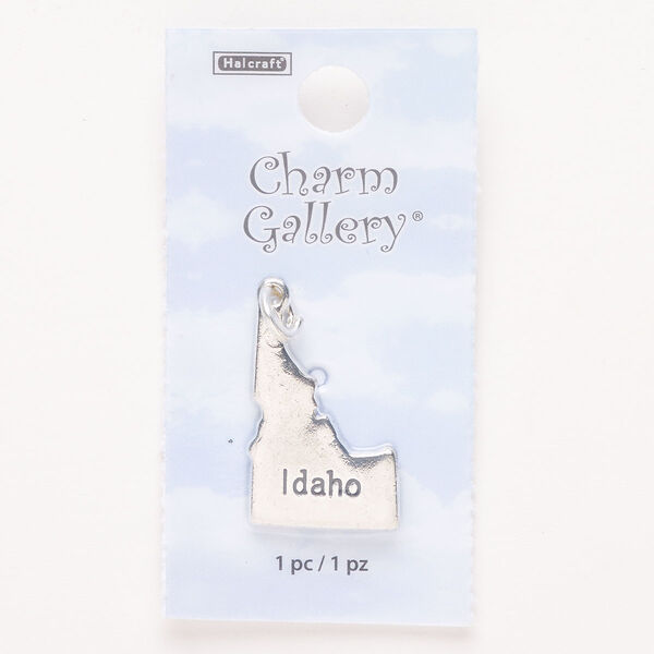 Charm, steel and enamel, pkg/1, silver finish and black, 25x17mm with "Idaho." image number 0