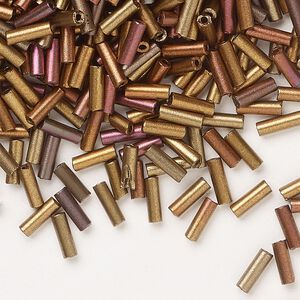 Bead, Preciosa Ornela Czech glass, bugle bead, pkg/50g, #3, soft bronze tones metallic opaque alabaster, (01610).