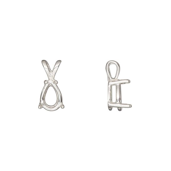 Pendant, Sure-Set™, sterling silver, 9x6mm 4-prong pear basket setting. Sold individually. image number 0