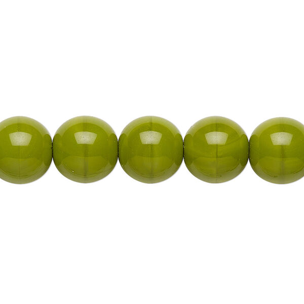 Bead, Preciosa, Czech glass druk, opaque chartreuse, 10mm round. Sold per 15-1/2" to 16" strand. image number 0
