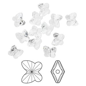 Bead 12pk crystal, Crystal Passions® 10x9mm butterfly 5754