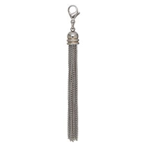 Tassel, stainless steel, 3-1/4 inches with 5mm jump ring and lobster claw clasp. Sold individually.