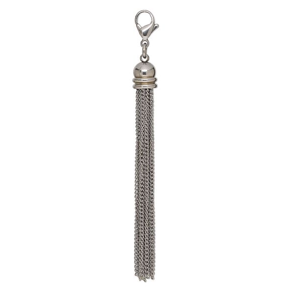 Tassel, stainless steel, 3-1/4 inches with 5mm jump ring and lobster claw clasp. Sold individually. image number 0