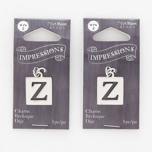 Drop, silver-finished "pewter" (zinc-based alloy), 16x15mm square with cutout letter "Z." Sold per pkg of 2.