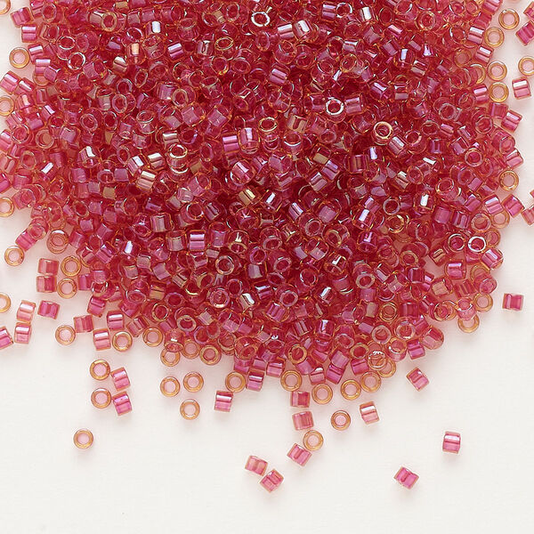 Seed bead, Delica®, glass, pkg/50g, #11 round, translucent light cranberry-lined luster topaz (DB-0062). image number 0