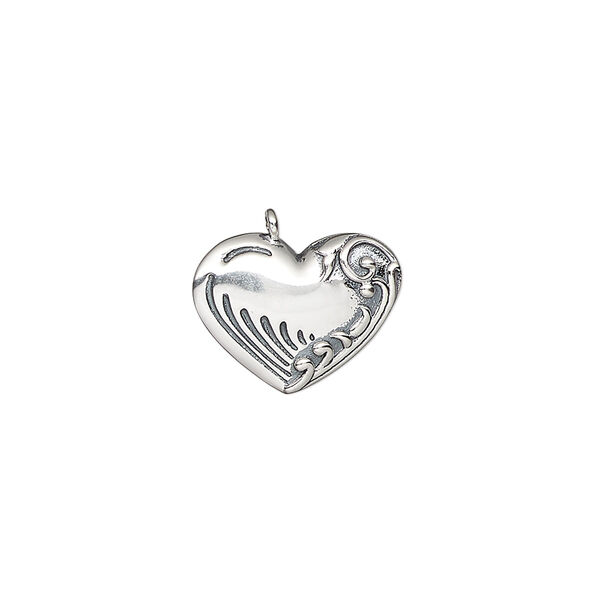 Charm, antiqued sterling silver, 15x11mm fancy heart. Sold individually. image number 0