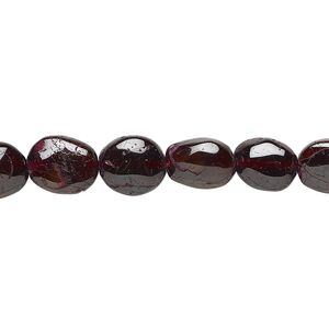 Garnet 1pkg1, hand-cut puffed oval bead 13 inch 8x7mm-12x9mm
