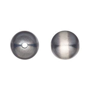 Bead, Navajo pearl style, brushed oxidized sterling silver, 14mm round. Sold individually.