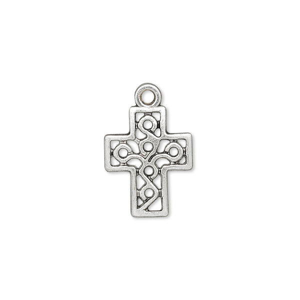 Drop, antique silver-finished "pewter" (zinc-based alloy), 16x13mm block cross. Sold per pkg of 10. image number 0
