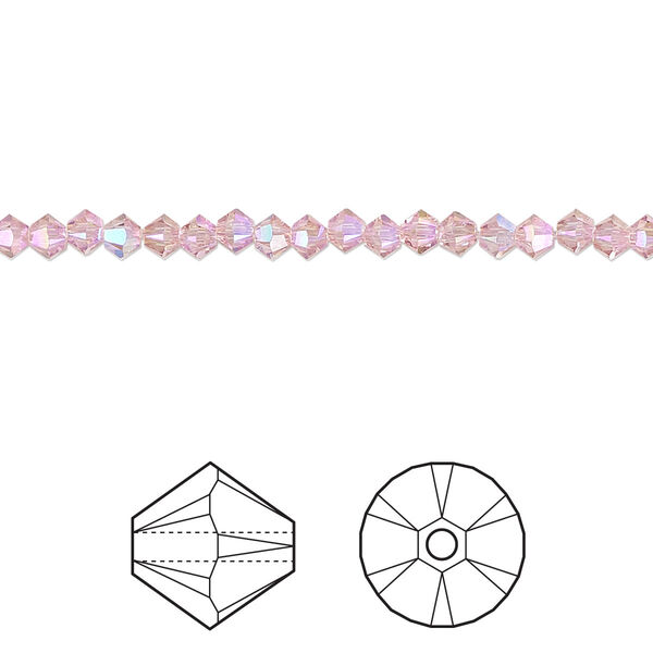 Bead 1440pk light rose shimmer 2X, Swarovski® 3mm XILION bicone 5328 image number 0
