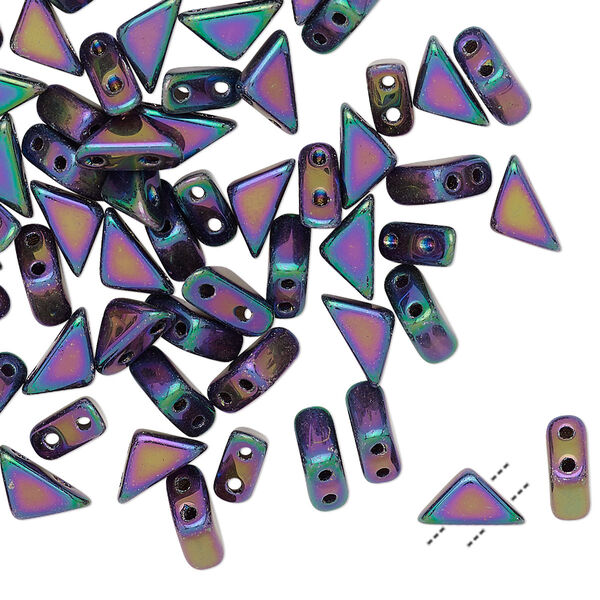 Bead, Tango™, Czech pressed glass, opaque jet iris purple, 8x6x6mm triangle with (2) 0.7-0.8mm holes. Sold per 10-gram pkg, approximately 65 beads. image number 0