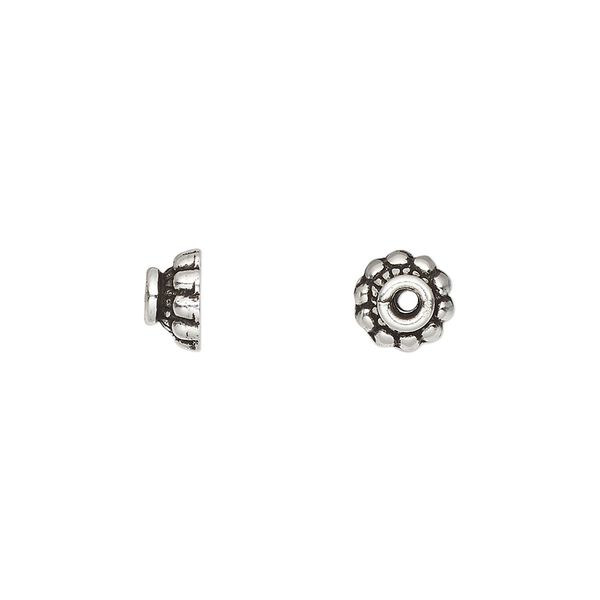 Bead cap, antiqued sterling silver, 7.5x4mm fancy round, fits 6-8mm bead. Sold per pkg of 4. image number 0