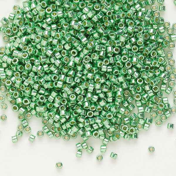 Seed bead, Delica®, glass, pkg/7.5g, #11 round, Duracoat® opaque galvanized dark mint green (DB-1844). image number 0