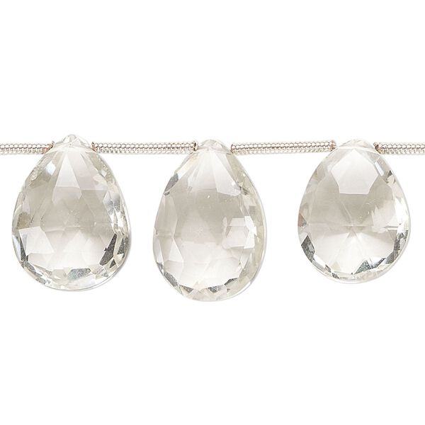 Green quartz 1pkg12, hand-cut top-drilled faceted puffed teardrop bead 15x11mm-19x13mm image number 0