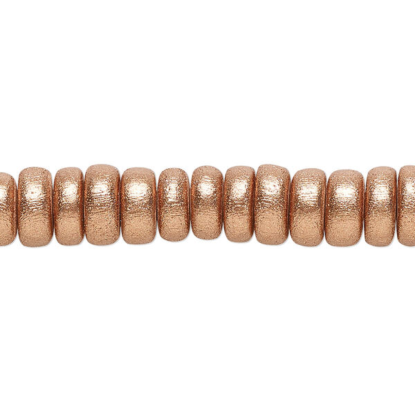 Bead, painted Taiwanese cheesewood (coated), metallic copper, 8x4mm rondelle. Sold per pkg of (2) 15" to 16" strands. image number 0