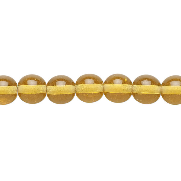Bead, Czech glass druk, transparent honey, 8mm round. Sold per 15-1/2" to 16" strand. image number 0