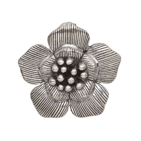 Pendant, antique silver-finished "pewter" (zinc-based alloy), 41x39mm single-sided flower with hidden loop. Sold Individually. image number 0