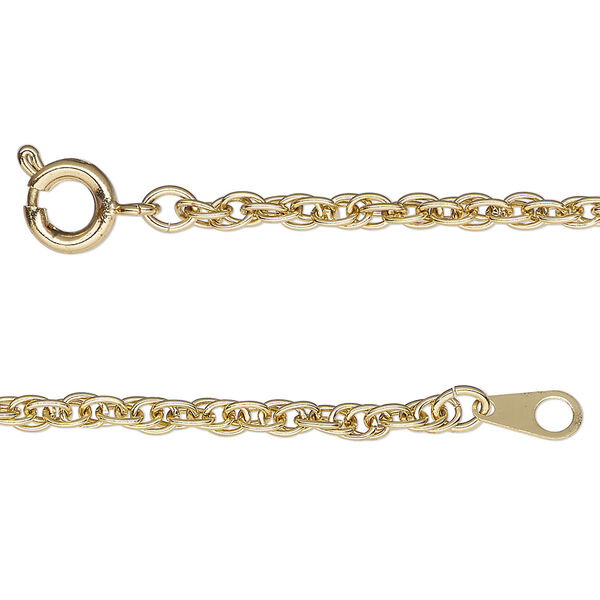 Chain, gold-finished brass, 3mm double rope, 24 inches with springring clasp. Sold individually. image number 0