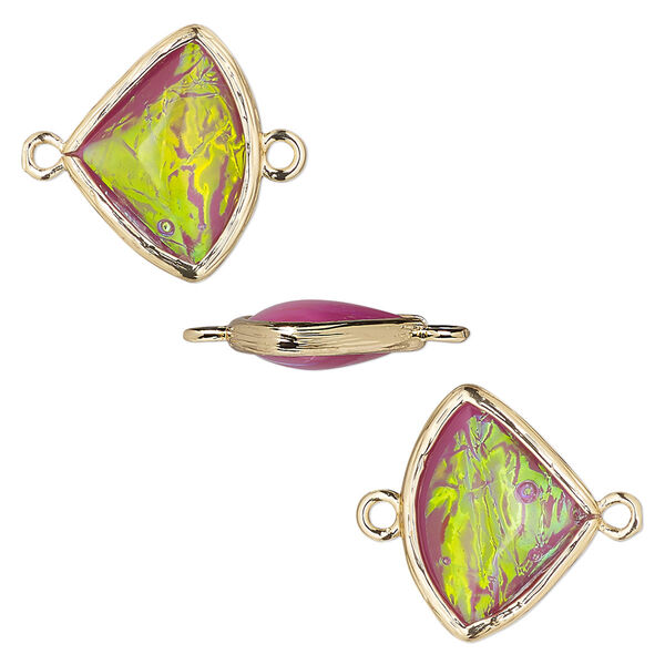 Link, Opalized Ice™, "opal" (resin) and gold-finished brass, light purple, 19x15mm double-sided fan. Sold per pkg of 4. image number 0