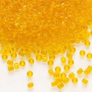 Seed bead, Dyna-Mites™, glass, transparent orange, #8 round. Sold per 40-gram pkg.