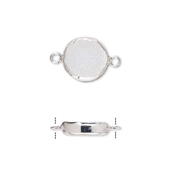 Link, white druzy agate (natural) and sterling silver, 12mm single-sided flat round. Sold per pkg of 2. image number 0