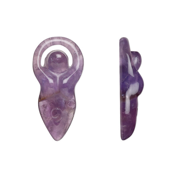 Component, amethyst (natural), 24x12mm-26x13mm hand-cut undrilled single-sided goddess, B grade, Mohs hardness 7. Sold individually. image number 0