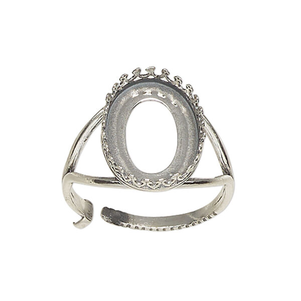 Ring, JBB Findings, antiqued sterling silver, 19mm wide with decorative trim and 18x13mm oval bezel setting, adjustable from size 8-11. Sold individually. image number 0