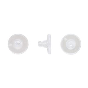 Earnut 1pkg100, 9.5x6mm disc, "rubber" clear 50 pair