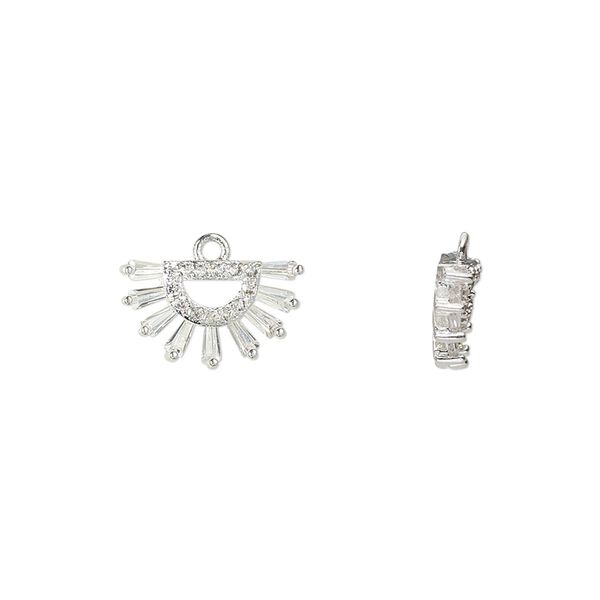 Drop, glass rhinestone and silver-finished brass, clear, 13.5x8mm single-sided open fan. Sold individually. image number 0