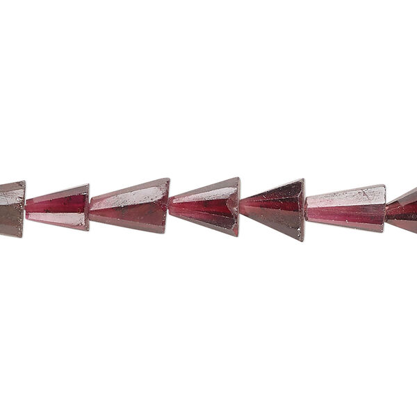 Bead, rhodolite garnet (natural), 7x5mm-10x7mm hand-cut faceted cone, B grade, Mohs hardness 7 to 7-1/2. Sold per 14-inch strand, approximately 50 beads. image number 0