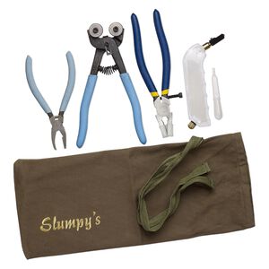 Glass cutting, Slumpy's Tarheel Tools™, steel and plastic, pkg/4 pieces, multicolored, running pliers/breaker-grozer/pistol-grip glass cutter/wheeled glass nippers in canvas bag.