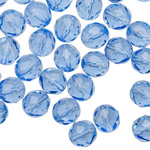 Bead 1pkg50 Czech fire-polished glass, 8mm faceted round, transparent sapphire blue