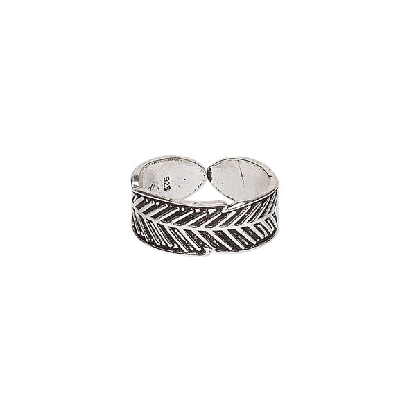 Toe ring, antiqued sterling silver, 6.5mm wide with leaves pattern, adjustable. Sold individually. image number 0