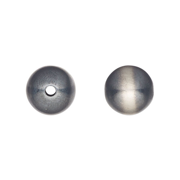 Bead, Navajo pearl style, brushed oxidized sterling silver, 12mm round. Sold individually. image number 0