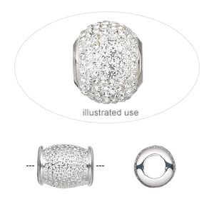 Bead finding, imitation rhodium-plated "pewter" (zinc-based alloy), 11.5x9mm barrel. Sold per pkg of 2.