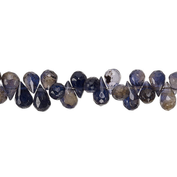 Bead, iolite (dyed), 5x3mm-8x4mm hand-cut top-drilled faceted teardrop, C+ grade, Mohs hardness 7 to 7-1/2. Sold per 8-inch strand. image number 0