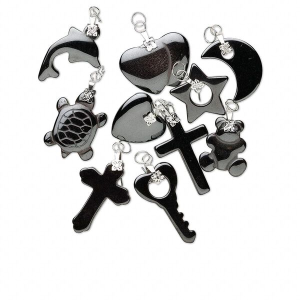 Hemalyke™ / steel 1pkg10, silver-plated / imitation rhodium-plated mixed shape pendant mix 12mm-35x25mm image number 0