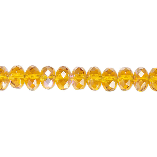 Bead, Czech fire-polished glass, honey AB, 7x5mm faceted rondelle. Sold per 15-1/2" to 16" strand. image number 0