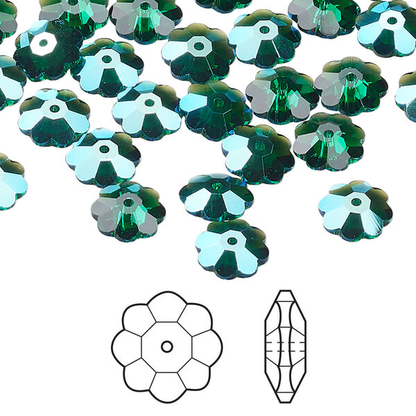 Margarita flower 1pkg12 majestic green shimmer, Crystal Passions®, 8x3mm flower bead 3700 image number 0